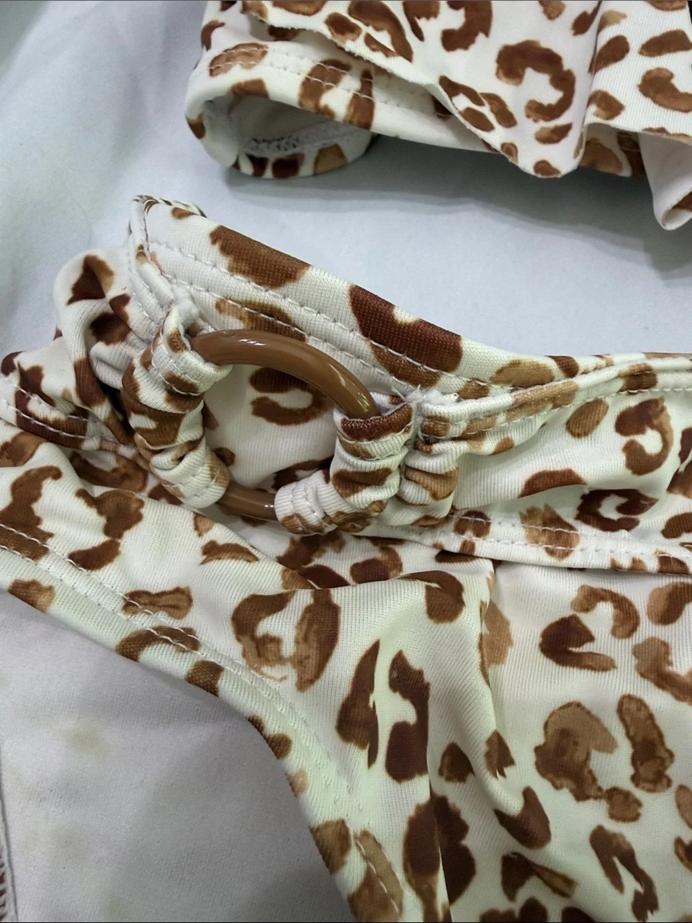 Janie and Jack Girls Leopard Print Ruffle Bikini Set - White and Brown